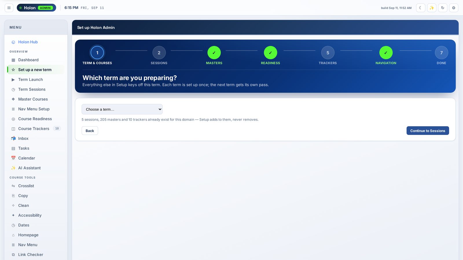 Setup wizard with seven steps