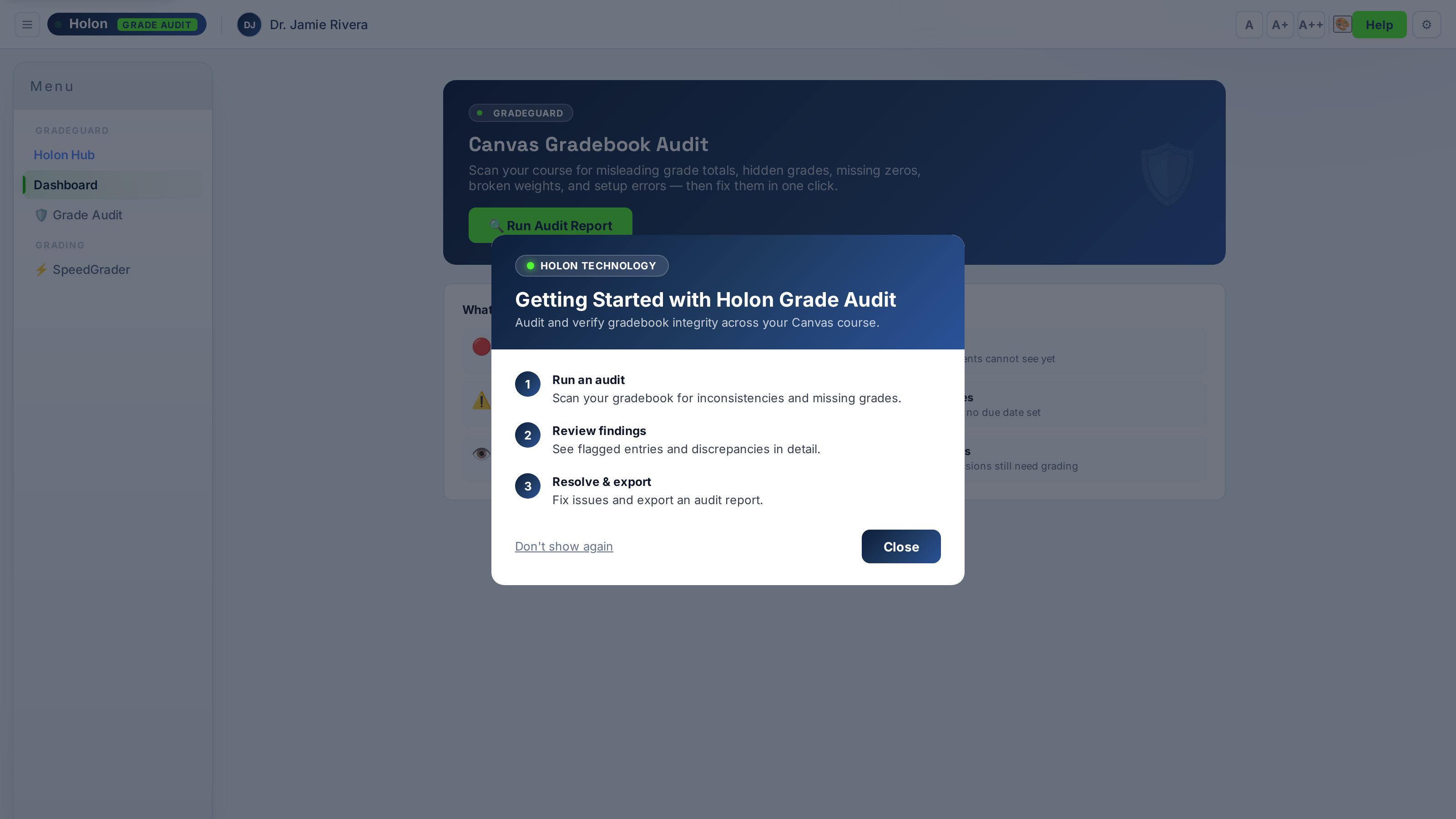 Holon Grade Audit screenshot